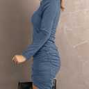 AUXDIO Women Bodycon Long Sleeve Dresses Casual V Neck Ruched Wrap 2026 Spring Fall Party Club Mini Dress (Blue, XL)