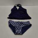 Yonique Womens Two Piece Swimsuits Tummy Control Tankini Plus Size Bathing Suit Halter V Neck Swimwear (Medium, Blue Geometric)