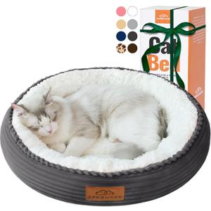 20in Washable Cat Beds for Indoor Cats - Round Donut Pet Bed for Cats, Small Dogs, Puppy, Kitten - Anti-Slip Bottom, Calming Bed Gift - Dark Grey (20.0"L x 20.0"W x 6.5"Th)