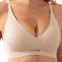 COMFELIE Seamless Wireless T-Shirt Bra for Women Full Coverage No Underwire Light Lift with Adjustable Straps Everyday Bra (Large, Beige)