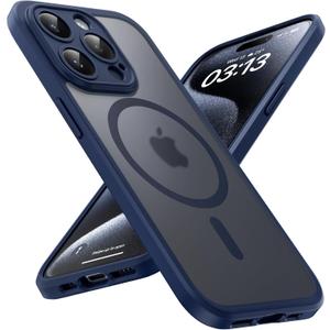 TOCOL Magnetic for iPhone 15 Pro Max Case, Upgraded Full Camera Protection, Compatible with Magsafe, Drop Protection, Translucent Matte Back Bumper Phone Cover 6.7-InchDark Blue
