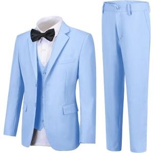 Boy Suits 5 Pieces Formal Suit Set with Adjustable Waist Kids Dress Suit for Wedding Prom (Blue, 12Y)