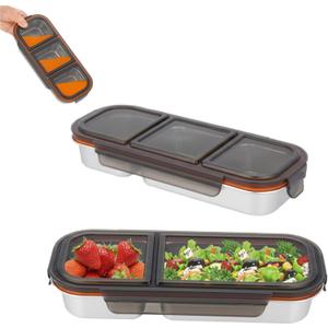 2PCS Premium Stainless Steel Lunch Box, 2&3 Compartments Bento Containers, Leakproof Metal Seamless One-Piece Design, Reusable, Family Healthy Choice for Meal Prep, Travel, Picnic, Office (Black)