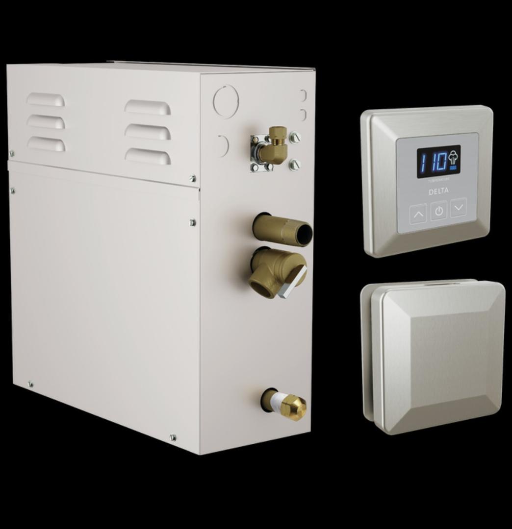 Delta Faucet SimpleSteam 10kW Steam System Kit Chrome, Includes 10kW Steam System Generator, Square Digital System Control, Square Steam Head, Lumicoat Chrome 5P-EST010-PR 