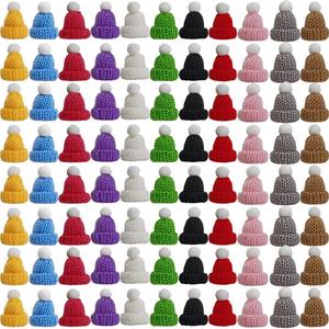 TIHOOD 99PCS Mini Knitting Hats Christmas Mini Knitting Doll Hats Mini Wool Hat for Christmas Ornaments DIY Art and Craft, Assorted Colors