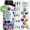 LET'S WANDER Original National Parks Water Bottle with 63 Waterproof Stickers - 32oz Leakproof Insulated Stainless Steel with Straw - USA Hiker Gift Bottle (White)