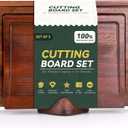 3-Piece Solid Walnut Wood Cutting Boards with Anti-Slip Holder, Chopping Block with Juice Deep Groove & Invisible Handles for Kitchen Meats Vegetables, 100% Natural Walnut, Perfect Housewarming Gift