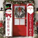 Ivenf Christmas 2pc Outdoor Yard Banner, Red White Santa Snowman, Merry Decorations, Sturdy Poles, Hanging, Front Porch, Home, Indoor Outdoor, Garage Door, 71x13 inches