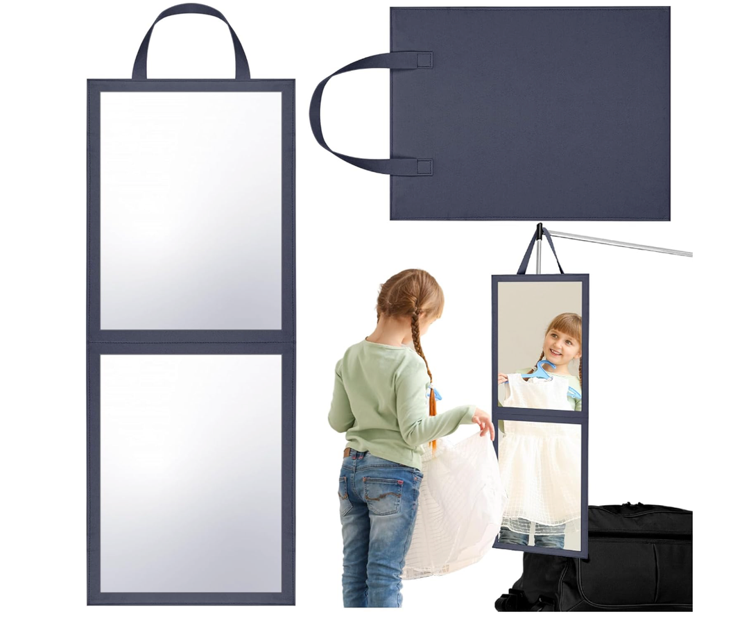 GlikCeil Foldable Portable Full Length Mirror for Dorm Dance Backstage Camping Travel Hanging Folding Makeup Body Mirror for Dancers Artists Home Aestheticians Spa (Grey,33.5" X 13.4")