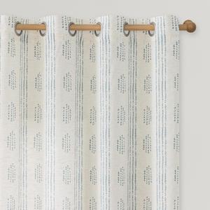 Boho Linen Curtains for Bedroom Living Room Blue Farmhouse Boho Curtains 63 Inch Length Geometric Striped Patterned Mudcloth Grommet Top Light Filtering Window Drapes 2 Panels Blue on Beige