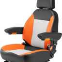 Universal Tractor Seat, Comfortable Zero Turn Mower Seat with Adjustable Safety Belt Armrest Backrest Micro Switch for Forklift Skid Steer Loader Telehandler Dozer Excavator, Orange/Black/Gray 