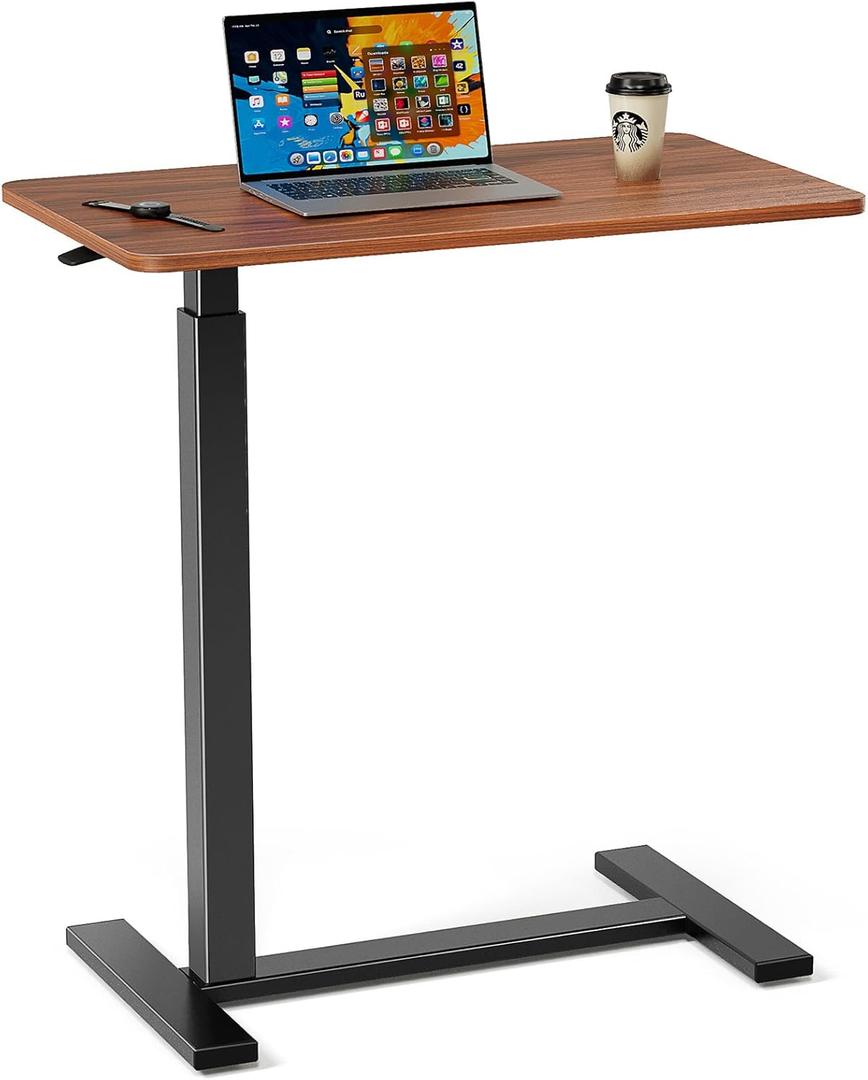 Sweetcrispy Overbed Bedside Table with Wheels, Adjustable Hospital & Home Use Bed Table, Rolling Laptop Table, Mobile Standing Desk, Rust
