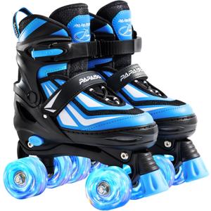 PAPAISON Kids Roller Skates for Boys Girls, 4 Size Adjustable Rollerskates with Light Up Wheels for Kids Ages 4-12 (Large-Youth3-6 US, Blue)