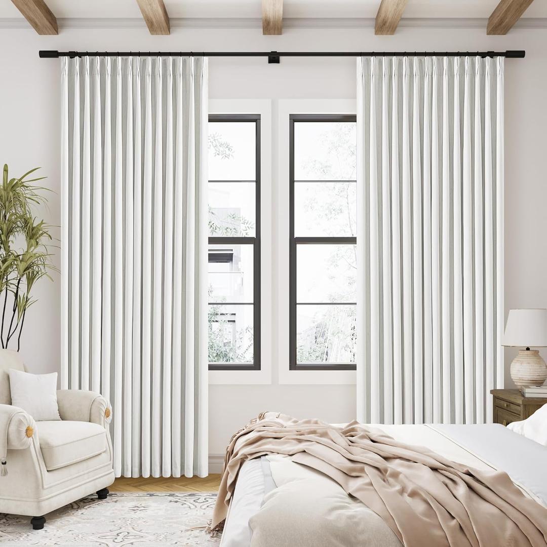 TWODRAPES  62"x40" Linen Blackout Curtains Pinch Pleated for Living Room Thermal Noise Reduction Two Layer 100% Black Out Curtains with Liner Back Tab Pinch Pleat Rings Hooks Window Drapes Track Ivory