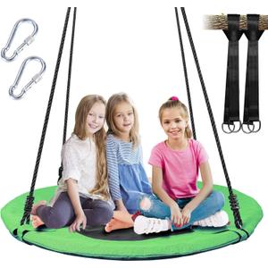 40 Inch Saucer Tree Swing for Kids, Outdoor Round Swing with Hanging Straps & Adjustable Ropes, Easy Assembly (Green)