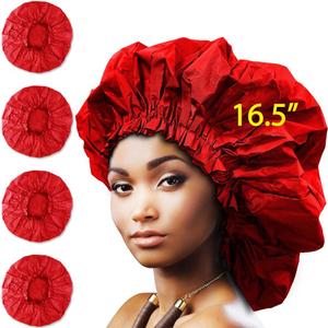4 Pack Shower Cap Extra Large Premium 16.5 inch Super Jumbo Size Reusable Bath Hair Cover for Protecting Dreadlocks Braids (Red)