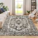 Large Washable Rug 9x12 Non Slip Ultra-Thin Indoor Carpet Vintage Medallion Living Room Rug Retro Distressed Floor Mat Oriental Foldable Throw Rugs for Bedroom Dining Room Home Office Brown