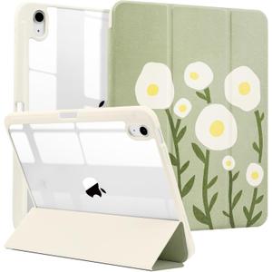 MrARTIST for iPad A16/10th Generation Case - Tablet Case Cute for Women Girls Girly Kawaii Aesthetic Preppy Kawaii Chic Cool Design for Apple Tablet Cover with Pencil Holder, White Flowers