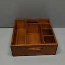 Wood Utensil Holder for Party, 6-Compartment Paper Plate Organizer with Handles, Wooden Silverware Caddy for Picnic, Camping, BBQ, Buffet, and Kitchen Countertop Organization, Brownish red