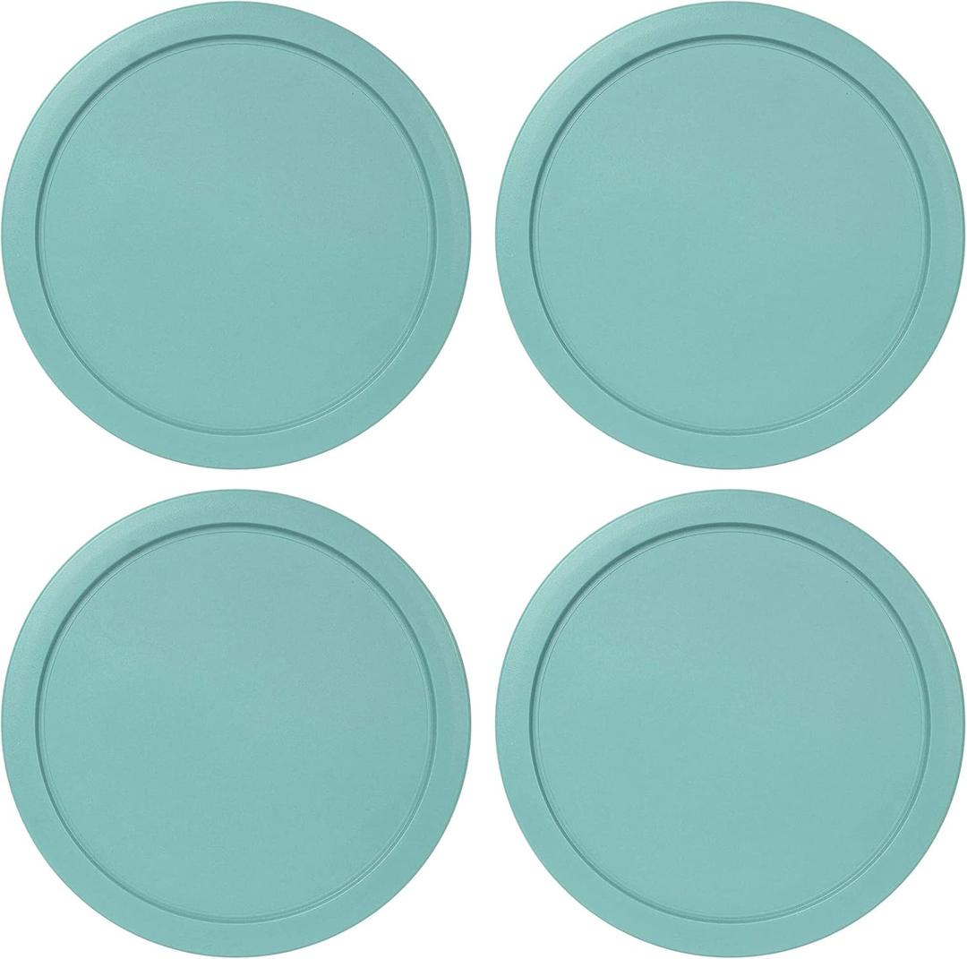 Replacement Lids fits Pyrex 4-Cup Glass Food Storage Container Bowls, 6-Inch Plastic Round Lids Covers for Pyrex 7201-PC, Airtight & Leakproof (4-Pack, Turquoise) (Turqoise)