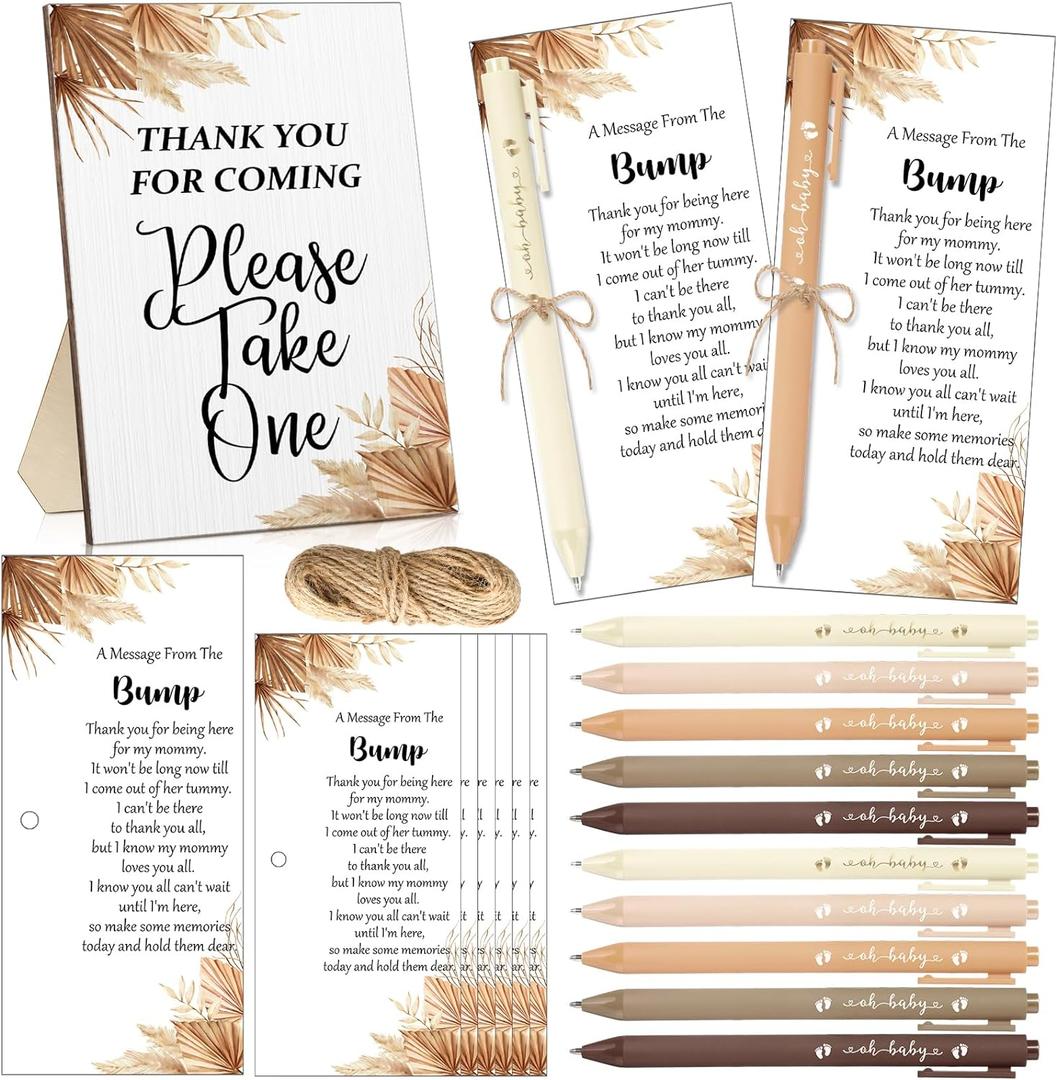 Sintuff 50 Set Baby Shower Favors for Guest 1 Thank You for Coming Sign 50 Ballpoint Pens 50 Thank You Cards with Twine Fall Baby Shower Return Gifts for Gender Reveal(Retro Colors,Boho)