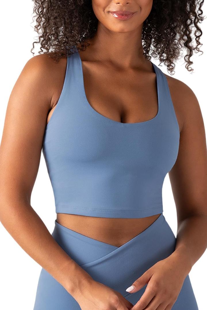 YITTY Active Sports Bra Tank, Tank Top for Women with Built-in Bra, Racerback, Removable Cups, Low-Impact Yoga and Gym (Blue, S)