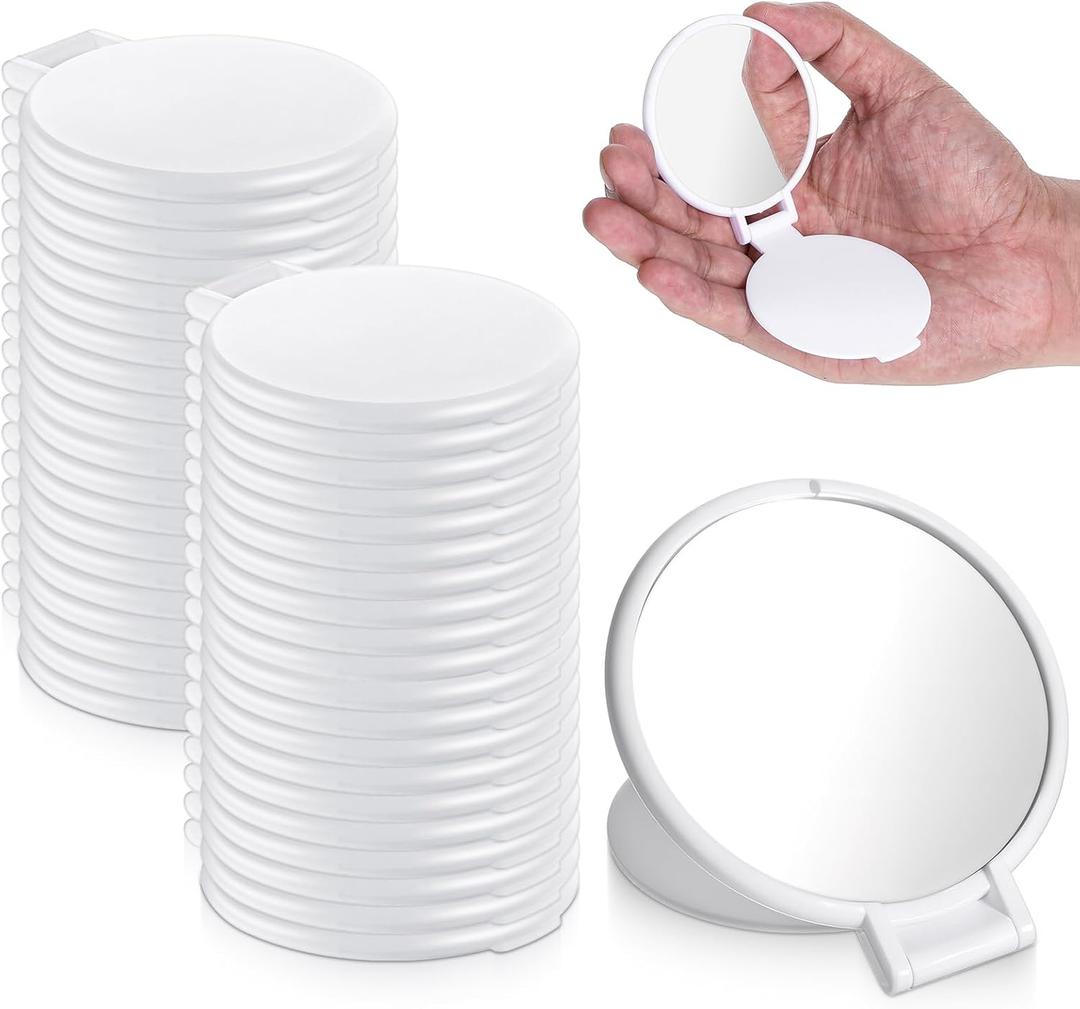 80 Pcs Compact Mirror Bulk, Portable Pocket Mirrors, Round Makeup Mirror for Purse, Mini Foldable Vintage Travel Makeup Mirrors for Women Girls Travel Daily Use (White)