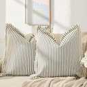 ZWJD Throw Pillow Covers 24x24 Set of 2 Black Striped Pillow Covers with Fringe Chic Cotton Decorative Pillows Square Cushion Covers for Sofa Couch Bed Living Room Farmhouse Decor