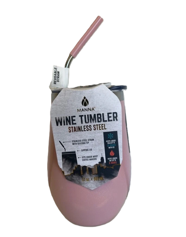 Manna Wine Tumbler Stainless Steel -Stainless Steel Straw With Silicone Tip 17oz