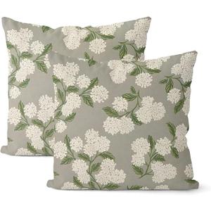 Grey Spring Pillow Covers 16x16 Inch 2 Pcs Gray Green Hydrangea Flower Decor Throw Pillows Vintage Floral Seasonal Summer Outdoor Decoration Pillowcase Linen Cushion Cover for Couch Sofa