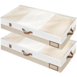  2PCS Foldable Under Bed Storage Box with Plastic Support Liner, Handles, Zipper lid, Blankets Clothes Comforters Storage Bin Organizer for Bedroom and Closet, 29×15×7inch