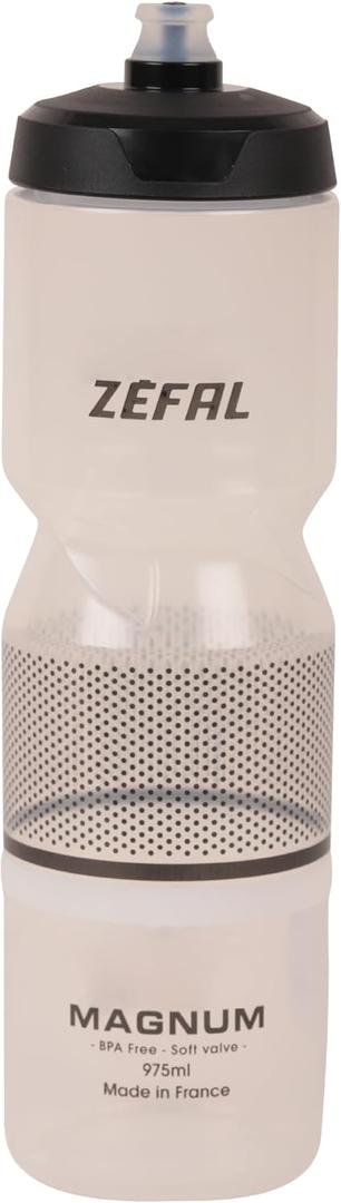 Zefal Magnum 975ml Bike Water Bottle  Translucent Black  Large 33 oz BPA-Free Polypropylene Cycling Bottle with Soft Silicone Nozzle, Odorless Taste, Secure Fit & Lightweight French Construction