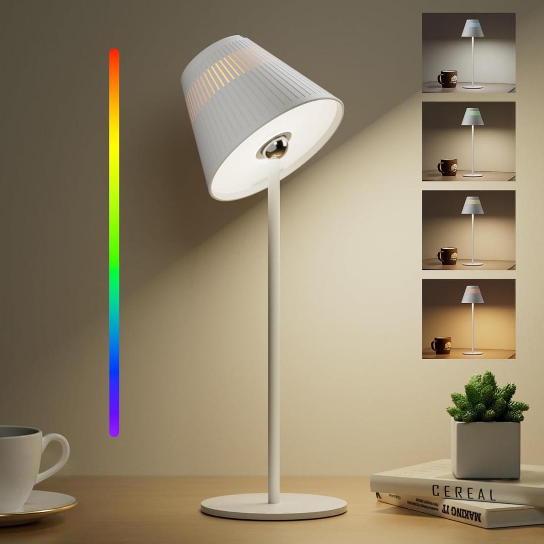 Rechargeable Table Lamps, LED Cordless Lamp with 5200mAh Battery Operated Portable M1 Sunturalux Dimmable 4Color 9RGB Touch Control Bedside Night Light for Patio Restaurant Home Dinner Dining Kitchen