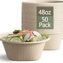 Homestockplus Large Disposable Bowl - Heavy Duty Paper Bowls - Made from Sugarcane and Bamboo Fiber, Microwave Safe - 48 Oz Paper Bowls for Soup, Salad, Ramen, Popcorn, etc.[40/Pack]