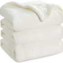 Bedsure GentleSoft Sherpa Fleece Blanket Queen Size for Bed, Non-Heated, Thick and Warm Throw for Women and Men, Soft Fuzzy Plush Queen Blanket for Spring, Cream, 90x90 Inches