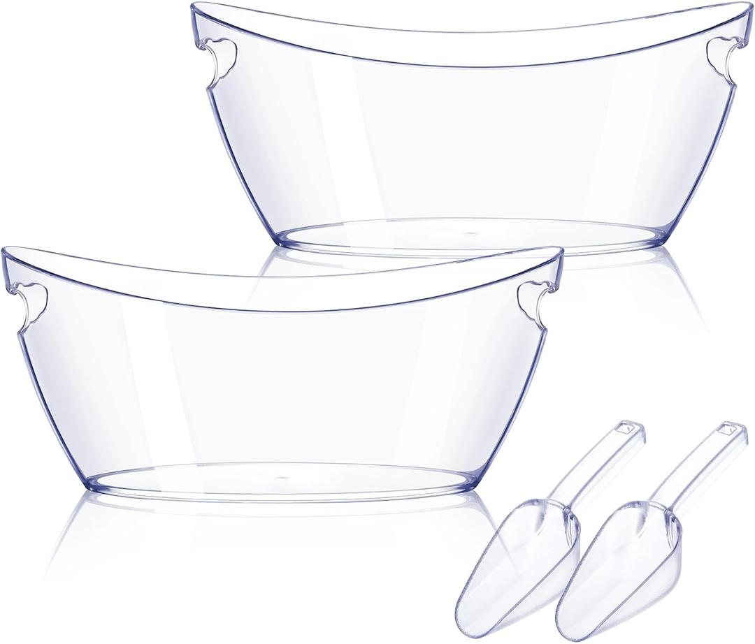 Ice Bucket 2 PCS, Acrylic Ice Buckets for Parties, Mimosa Bar Supplies Beverage Tub and Scoops for Champagne Beer Sparkling Wine Cocktail（5.5L) Extra Large Model (Clear)