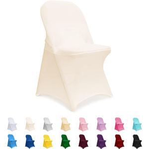 ManMengJi Spandex Folding Chair Covers, Folding Chair Covers 12 PCS Light Yellow, Universal Fitted Banquet Chair Slipcovers for Wedding Party Event