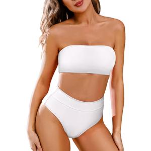 Pink Queen Women's Removable Strap Wrap Pad Cheeky High Waist Bikini Set Swimsuit (Medium, White)