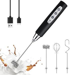 YUSWKO Black Handheld Milk Frother Wand for Coffee, Rechargeable Electric Whisk Drink Mixer Coffee Frother For Latte, Cappuccino, Hot Chocolate, Egg