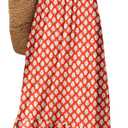 LOLONG Maxi Dress for Women Summer Boho Spaghetti Strap Square Neck Ruffle Beach Sun Dress (Large, Printed Vermilion)