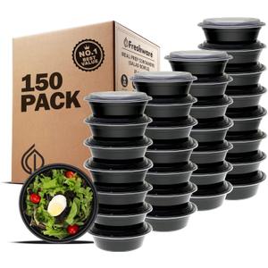 Freshware Meal Prep Containers with lids [150 Pack] Food Storage Containers, Bento Box, BPA-Free, Stackable, Microwave, Dishwasher, Freezer Safe, 32 Oz, Black