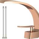 Rose Gold Modern Bathroom Sink Faucet, 1 Hole Single Handle Deck Mount Vanity Mixer Tap, Solid Brass Faucet with Deck Plate for Basin Sink