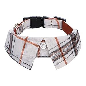Faleela Cotton Plaid Shirt Style Dog Collar Soft Cute, Boy Dog Collar with Quick-Release Buckle, Adjustable Bow Tie Collar for Large Dogs