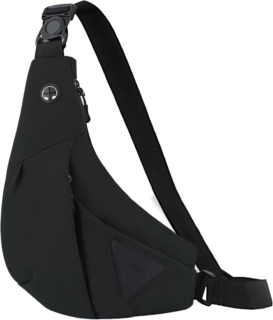 Men Small Sling Shoulder Crossbody Bag, Lightweight Anti-theft One Strap Casual Chest Bag Slim Backpack for Outdoor Walking Trip Hiking Biking Fits Up to 8.3 inch iPad Mini (Black)