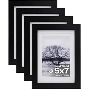 Egofine 5x7 Picture Frames Set of 4, Made of Solid Wood Covered by Plexiglass 3.5x5 and 4x6 with Mat or 5x7 without Mat, for Table Top Display and Wall Mounting Photo Frame Black