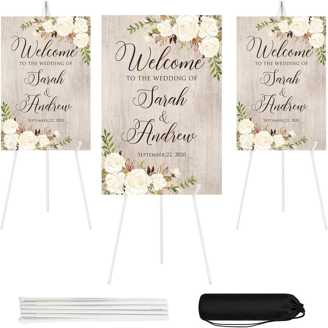 JEAWIWI 3PCS White Easel Stand for Wedding Sign Stand, 66 Inch Lightweight Adjustable Art Poster Board Stand for Display Wedding Welcome Sign, Metal Easel Stand for Painting with Portable Bag,White, 3 Pcs