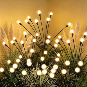 4 Packs Solar Firefly Lights, 32 LED Warm Solar Walkway Lights Outdoor, Waterproof Swaying Light Garden Decor with 2 Modes, Lawn Lights for Front Yard Backyard Yard and Pathway
