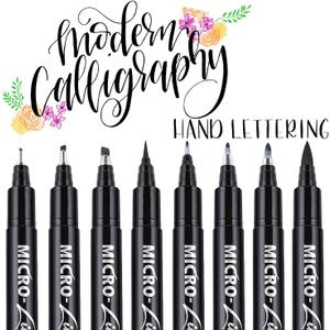 Dyvicl Hand Lettering Pens, Calligraphy Brush Pens Art Markers for Beginners Writing, Sketching, Drawing, Illustration, Scrapbooking, Journaling, Black Ink Pen Set, 8 Sizes