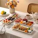 DELLING 16x5 Inch Ceramic 3-Section Serving Tray Set of 3, Stackable Divided Serving Platter - White Porcelain Appetizer Tray for Snack Food Dessert, Dishwasher Safe