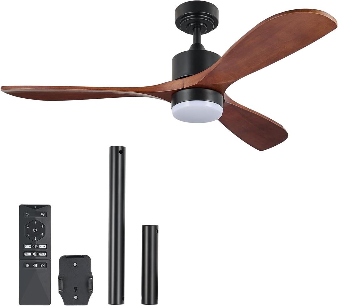 VONLUCE Ceiling Fans with Lights, 52 Inch Ceiling Fan with Remote, 6 Speed Reversible Noiseless DC Motor, Stepless Dimming, Wood Ceiling Fan for Outdoor Indoor Farmhouse Patios, Walnut